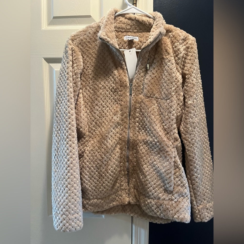 Calvin Klein cream fleece zip up. Size medium